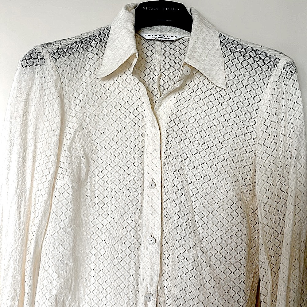 Trina Turk embroidered designed cream colored long sleeve, cream colored blouse